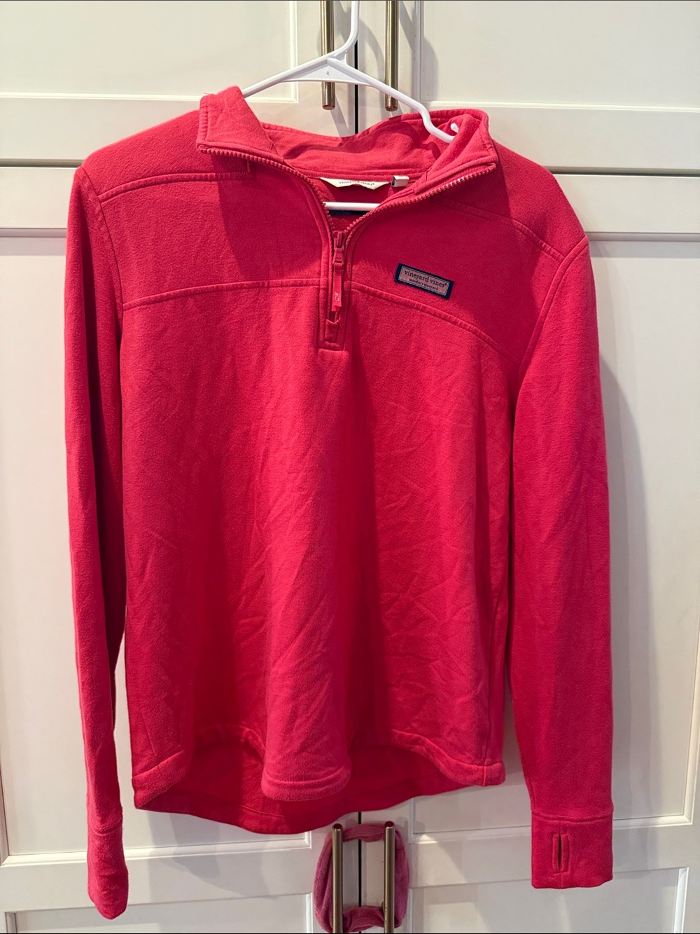 Vineyard Vines Women's Hot Pink Quarter-Zip Fleece Pullover medium